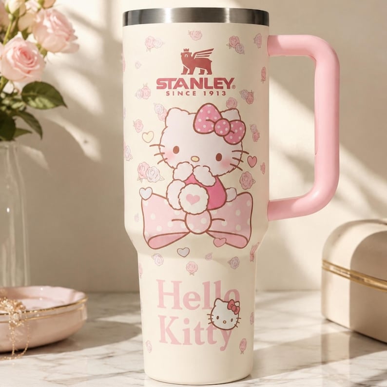 Stanley Personalized 40 oz Tumbler, Engraved Hello Kitty Design, Stainless Steel Travel Cup