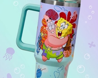SpongeBob 40oz Hot Cold Tumbler | Gradient Cartoon Print | Funny Anime Cup Gift for Adults