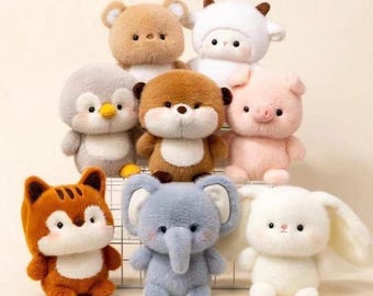 Joli cadeau en peluche fait main - Nounours, lapin, éléphant, agneau 16 cm fait main pour baby shower, souvenir de 1er anniversaire
