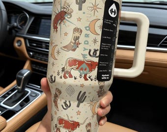 Gobelet de voyage Hydrojug 40 oz – personnalisé avec cow-boy | Cadeau pour elle | Coupe du voyageur