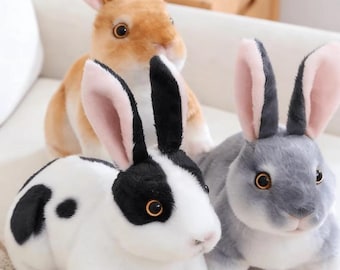 Peluche personnalisée lapin blanc - Lapin doux et réaliste pour enfant, cadeau de Pâques et d'anniversaire