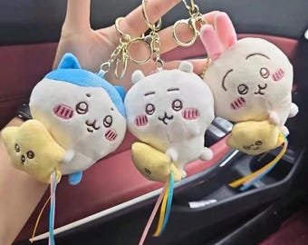 Ensemble de 3 porte-clés en peluche Chiikawa | Idée cadeau mignonne pour elle et lui | Usagi Hachiware artisanal