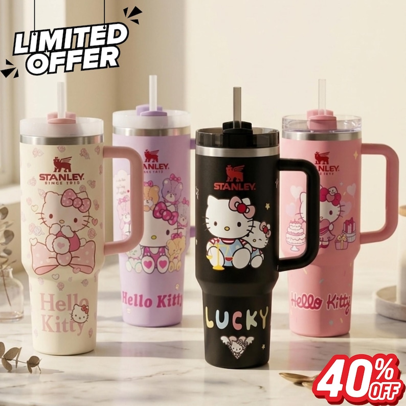 Stanley Personalized 40 oz Tumbler, Engraved Hello Kitty Design, Stainless Steel Travel Cup