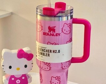 40oz Personalized Stanley Tumbler With KT Pink Hello Kitty Design