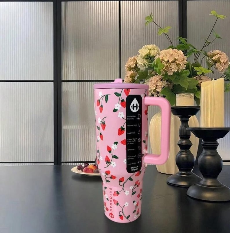Hydrojug 40oz  Traveler Tumbler Personalized With Red Strawberry |  Gift for Her | Traveler Cup