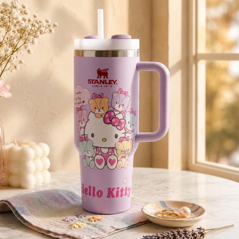 Stanley Personalized 40 oz Tumbler, Engraved Hello Kitty Design, Stainless Steel Travel Cup
