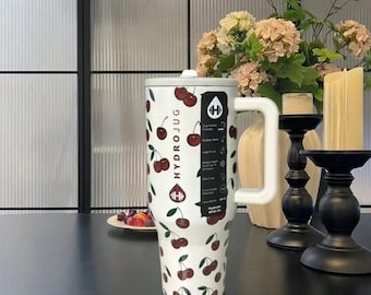 Gobelet de voyage Hydrojug 40 oz personnalisé avec cerise |  Cadeau pour elle | Coupe du voyageur