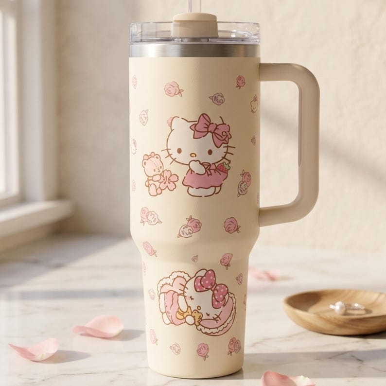 Stanley Personalized 40 oz Tumbler, Engraved Hello Kitty Design, Stainless Steel Travel Cup