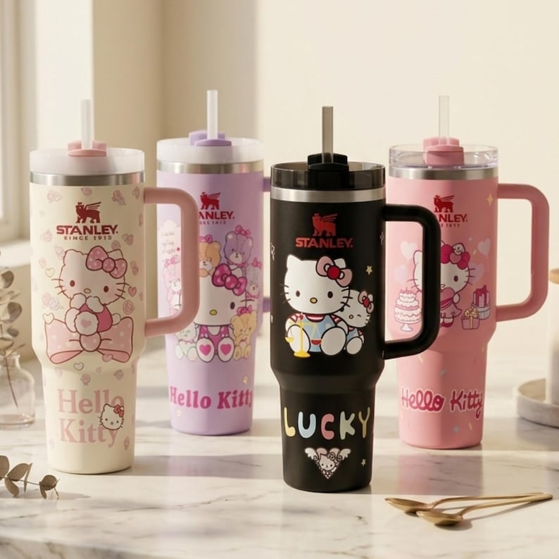 Stanley Personalized 40 oz Tumbler, Engraved Hello Kitty Design, Stainless Steel Travel Cup