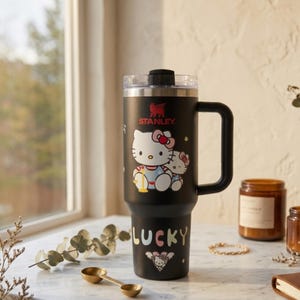 Stanley Personalized 40 oz Tumbler, Engraved Hello Kitty Design, Stainless Steel Travel Cup