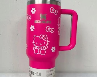 40oz Personalized Stanley Tumbler With Hot Pink Hello Kitty Design