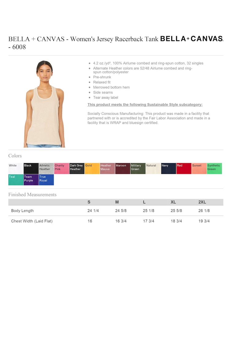 Puede incluir: Una camiseta de tirantes racerback de jersey en color beige con ajuste relajado, dobladillo inferior rematado y costuras laterales. La informaci&oacute;n del producto incluye un peso de 4,2 oz/yd&sup2;, composici&oacute;n y tabla de medidas corporales.