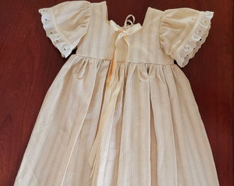 Vintage Baby or Doll Dress or Christening Gown, Cotton Print Lace Trim, Baby or Doll Clothes