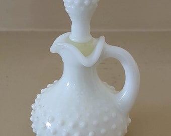 Vintage Avon White Milk Glass Hobnail Oil Cruet Bottle with Stopper, from Moonwind Bath Oil