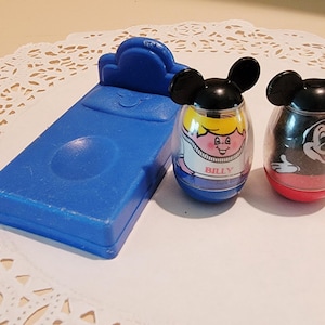 Vintage Mickey Mouse and Billy Weebles 1970s Rare Vintage Toy by Disney with Weeble Bed