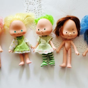 Set of 5 Vintage Strawberry Shortcake American Greetings Dolls 1980s Rescue TLC Dolls, Includes Mint Tulip and Strawberry Shortcake Herself