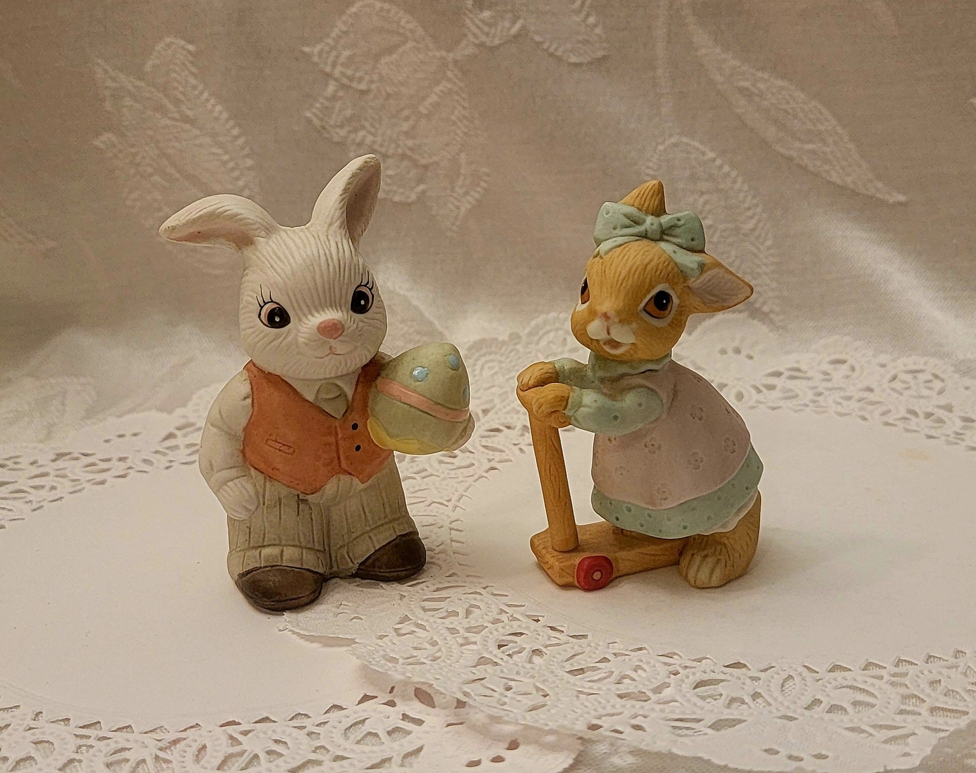 Home Interiors Gifts Bunny Buddies 14062-99 Pair Rabbit Figures Homco Decor