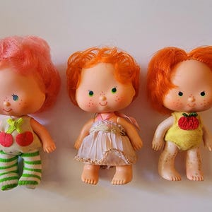 Vintage Cherry Cuddler, and Apple Dumpling Dolls From Strawberry Shortcake collection, 1979 American Greetings, Hong Kong, Set of 3