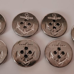 Vintage Silver Anchor Buttons~Metal Military Style, 7/8 inch...military, metal findings, assemblage, sewing, steampunk