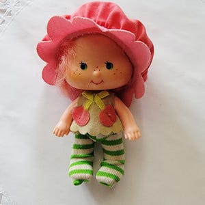 Vintage Cherry Cuddler Doll From Strawberry Shortcake collection, 1979 American Greetings, 1980s Vintage Toy with Original Clothes, hat.
