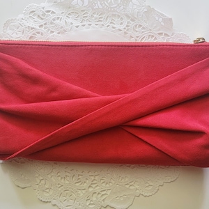 Vintage Red Suede Clutch 1980s Handbag Purse