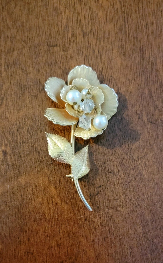 Vintage Weiss Goldtone Rose Flower Brooch, MCM Flo