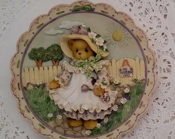 Vintage Cherished Teddies Collectible Mother's Day 1997, 203025 Raised Ceramic, My Garden 1997 Plate