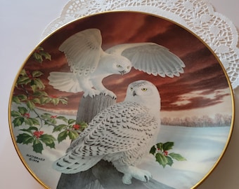 Vintage Halbert's SNOWY OWLS 1978 Christmas Plate by Jay Matternes Limited Edition, Mid Century Decorative Plate