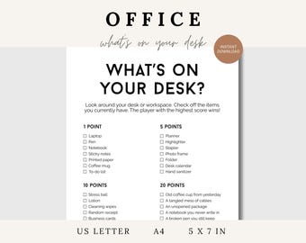 Printable What's On Your Desk Game, Printable Office Party Games, Fun Team Building Activity, Office Icebreakers, Office Scavenger Hunt Game