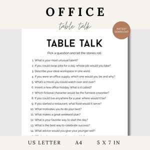 Jeu de discussion à imprimer pour le bureau, Apprenez à vous connaître, jeux brise-glace pour le travail, jeu de consolidation d'équipe au bureau, jeu de démarrage conversation amusant pour le dîner
