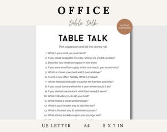Printable Office Table Talk Game, Get To Know You Icebreaker Games For Work, Office Team Building Game, Fun Dinner Conversation Starter Game