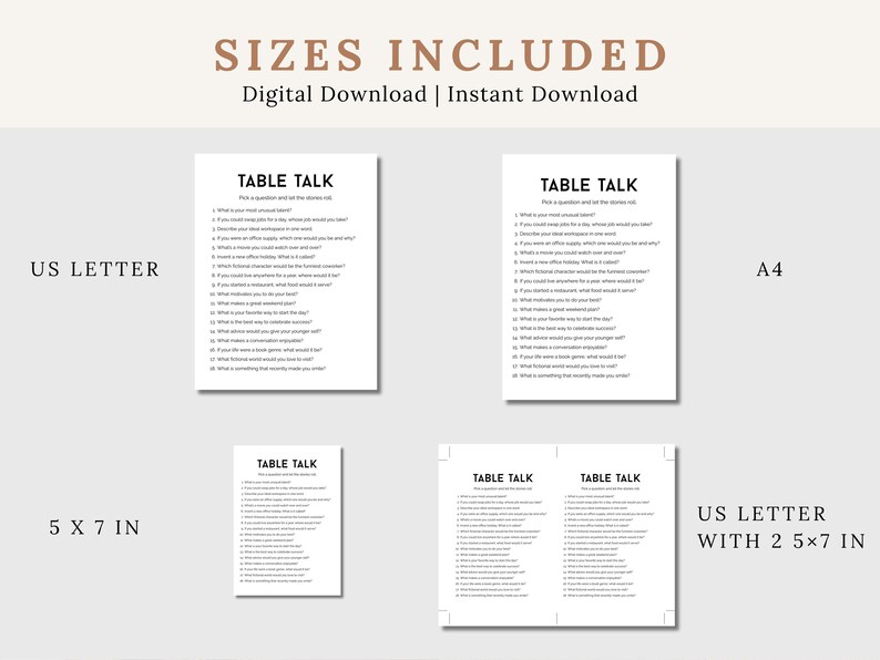 Printable Office Table Talk Game, Get To Know You Icebreaker Games For Work, Office Team Building Game, Fun Dinner Conversation Starter Game image 3