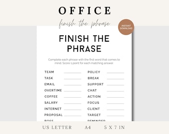 Office Finish The Phrase Icebreaker Game, Team Building Games Printable Icebreaker, Fun Office Work Game, Get To Know You Dinner Party Game