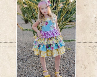 Blanche's Frilly Top and Dress PDF Sewing Pattern sizes NB to 8 Kids Plus FREE Doll