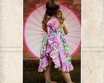 Sophia's Open Back Ruffled Dress & Top Sizes NB to 8 Kids and Dolls PDF Pattern | Peekaboo Dress | Boutique Style | Sewing Pattern
