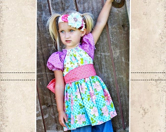 MImi's Twirly Peasant Top PDF Pattern size Newborn to 8 Kids