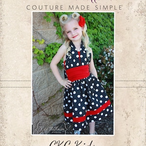 Lexie&#39;s retro halterjurk pdf patroonmaten 6/12 m tot 8 kinderen plus gratis poppatroon