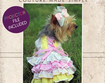 Primrose&#39;s Ruffled Corset Princess Dress für kleine Hunderassen PDF Pattern | Rapportgrößen XS bis XL | A0 und Projector-Datei