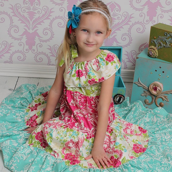 Corinna's One Shoulder Tiered Twirly Dress PDF Pattern sizes 6-12 months to 8 girls