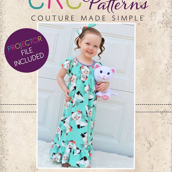 Aurora's Adorable Fleece Nightgown Sizes 2T to 14 Kids PDF Pattern | A0 File | Projector File