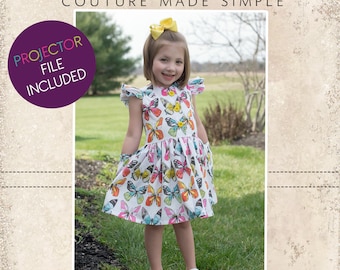 Grayson's Button Front School Girl Dress Sizes 2T to 14 Kids PDF Pattern | A0 Pattern Pieces | Projector Files
