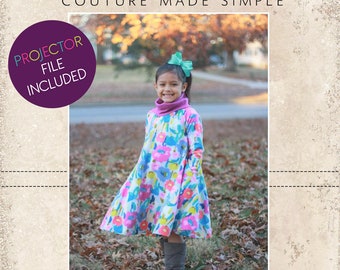 Timber’s Turtleneck Dress Sizes 2T to 14 Kids PDF Pattern | A0 and Projector File