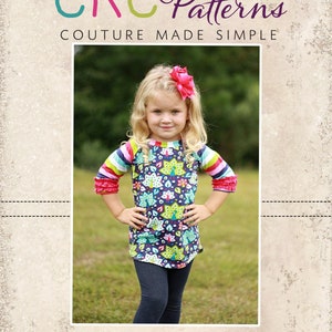 Sydney&#39;s Curved Hem Ruffle Raglan Top and Dress Sizes NB to 14 Kids PDF Pattern