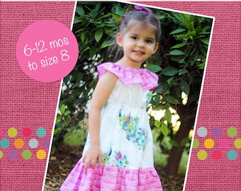 Rose's Ruffle Neck Dress PDF Pattern sizes 6/12 months to 8 girls