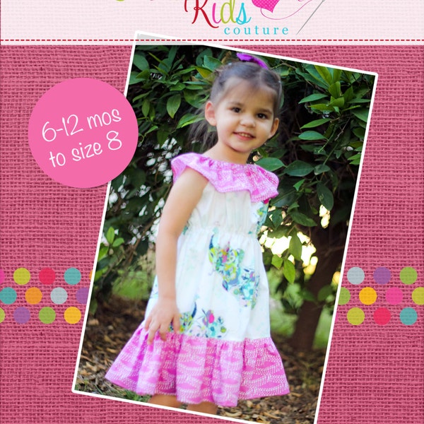 Rose's Ruffle Neck Dress PDF Pattern sizes 6/12 months to 8 girls