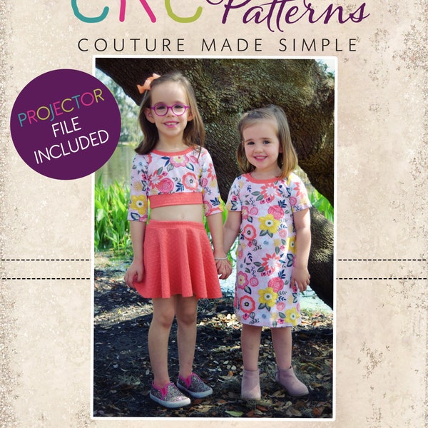 Skylan's Knit Fitted Scoop Neck & Back Crop Top, Top and Dress Sizes 2T to 14 Kids PDF Pattern