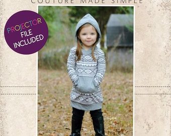 Haven's Hoodie Dress Sizes 2T to 14 Kids PDF Pattern | A0 and Projector Files