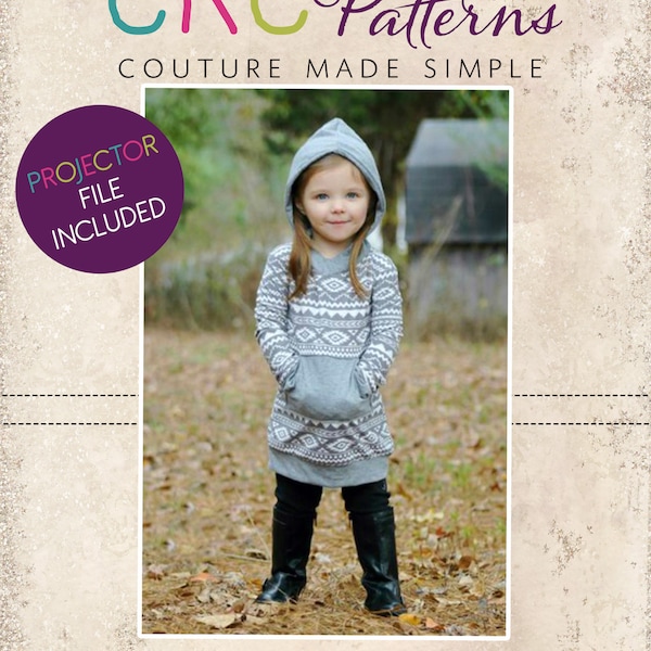 Haven's Hoodie Dress Sizes 2T to 14 Kids PDF Pattern | A0 and Projector Files