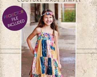 Fawn’s Patchwork Dress Sizes NB to 14 Kids PDF Pattern | A0 and Projector File | Tween | Boho