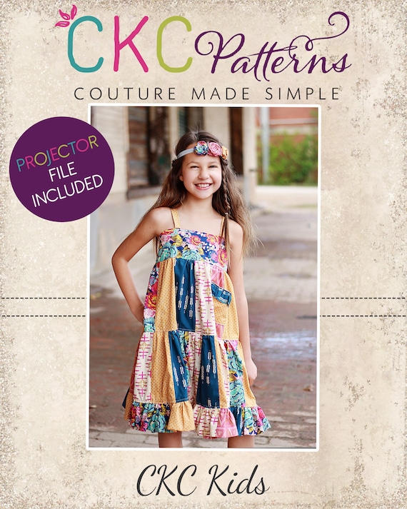 Fawn’s Patchwork Dress Sizes NB to 14 Kids PDF Pattern | A0 and Projector File | Tween | Boho